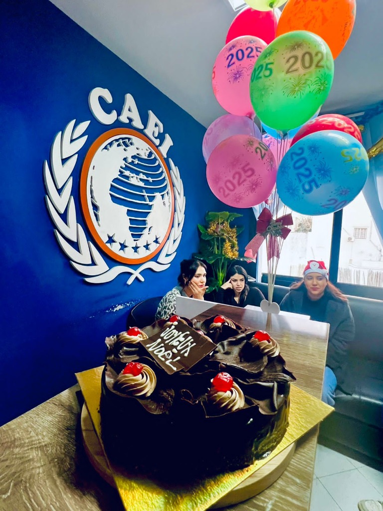 Fête de fin d'année CAEI gâteau et équipe
